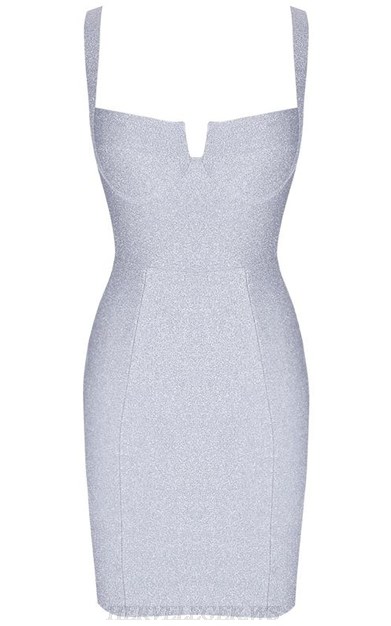 Herve Leger Silver Sparkly Bustier Dress