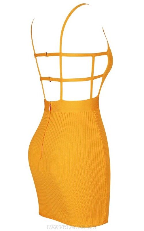 Herve Leger Amber Strappy Ribbed Bandage Dress