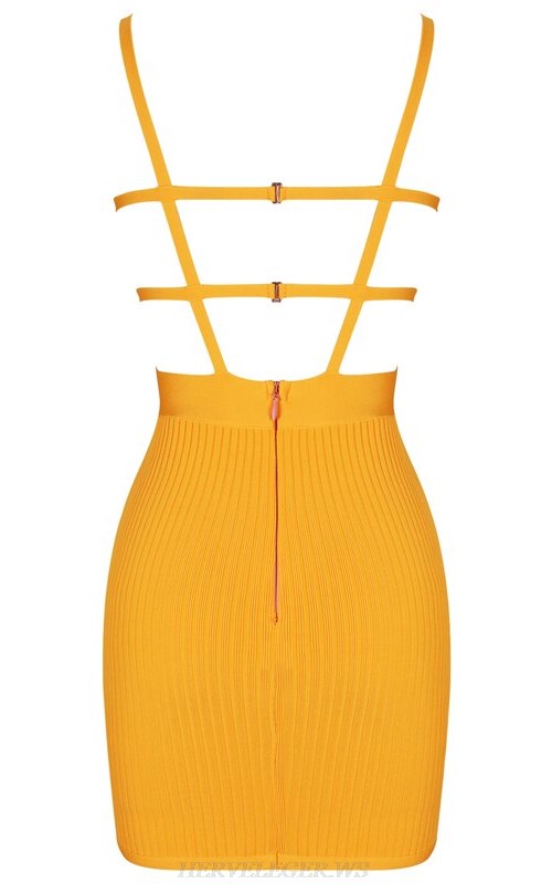 Herve Leger Amber Strappy Ribbed Bandage Dress