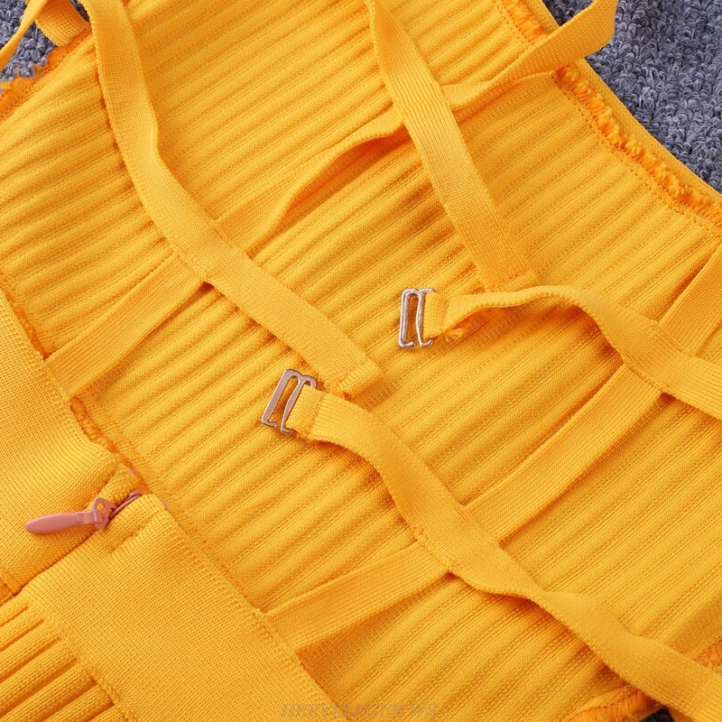 Herve Leger Amber Strappy Ribbed Bandage Dress