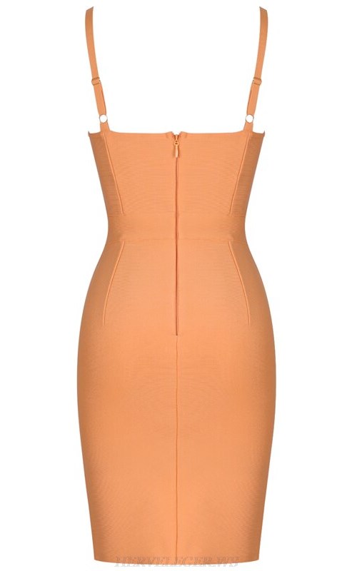 Herve Leger Peach W Neck Bandage Dress