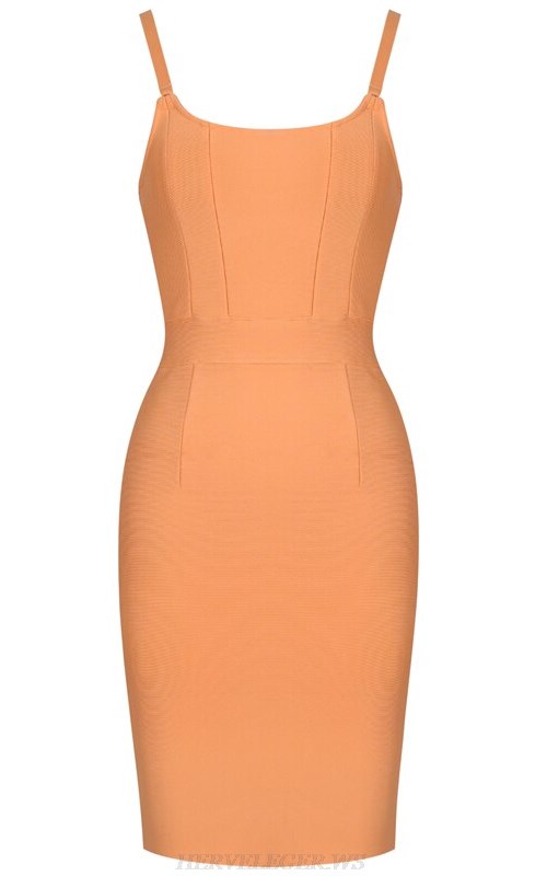 Herve Leger Peach W Neck Bandage Dress