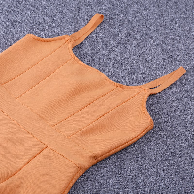 Herve Leger Peach W Neck Bandage Dress