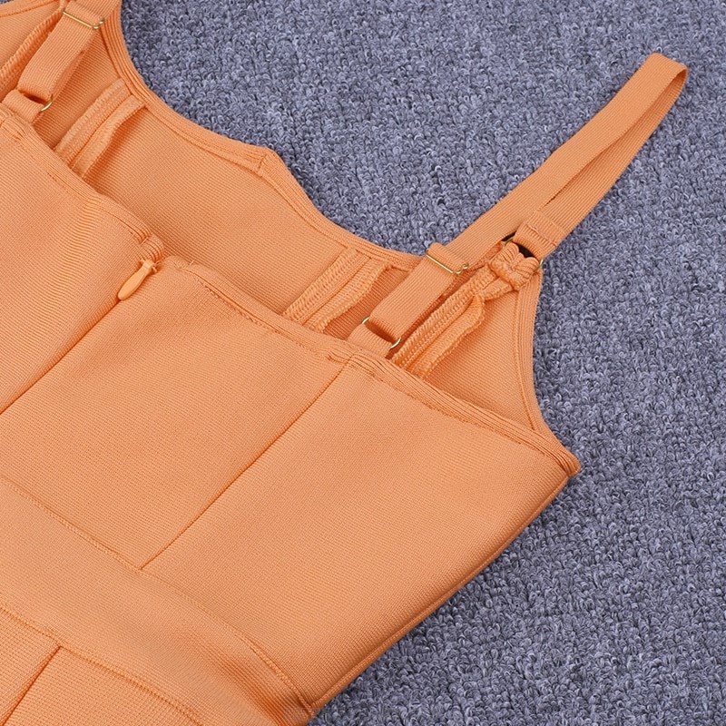 Herve Leger Peach W Neck Bandage Dress