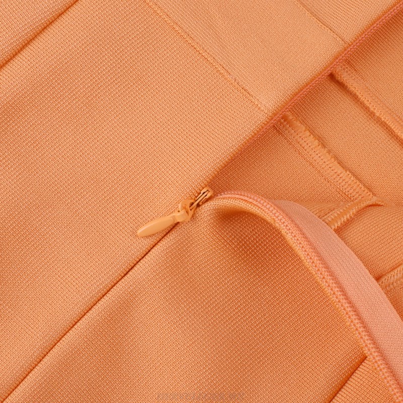 Herve Leger Peach W Neck Bandage Dress