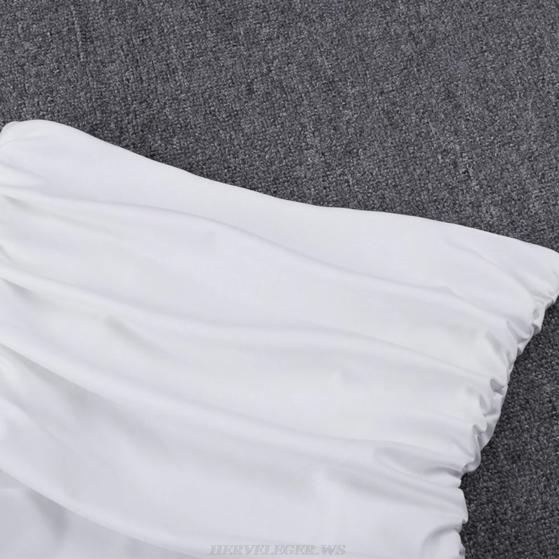 Herve Leger White Bandeau Frill Ruched Dress