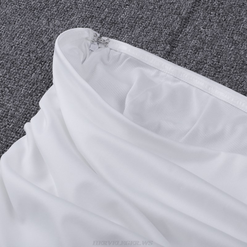 Herve Leger White Bandeau Frill Ruched Dress