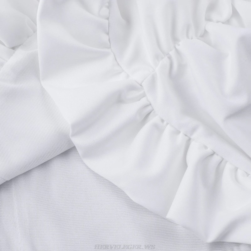 Herve Leger White Bandeau Frill Ruched Dress