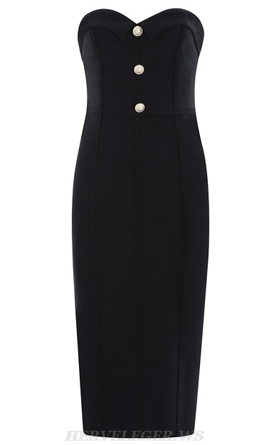 Herve Leger Black Button Bandeau Bandage Dress