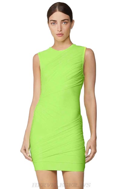 Herve Leger Neon Green Draped Bandage Dress
