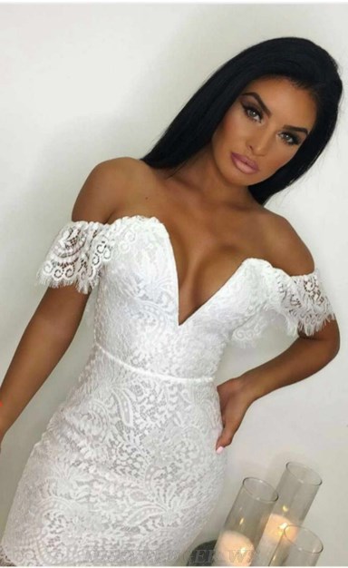 Herve Leger White Lace Frill Bandage Dress