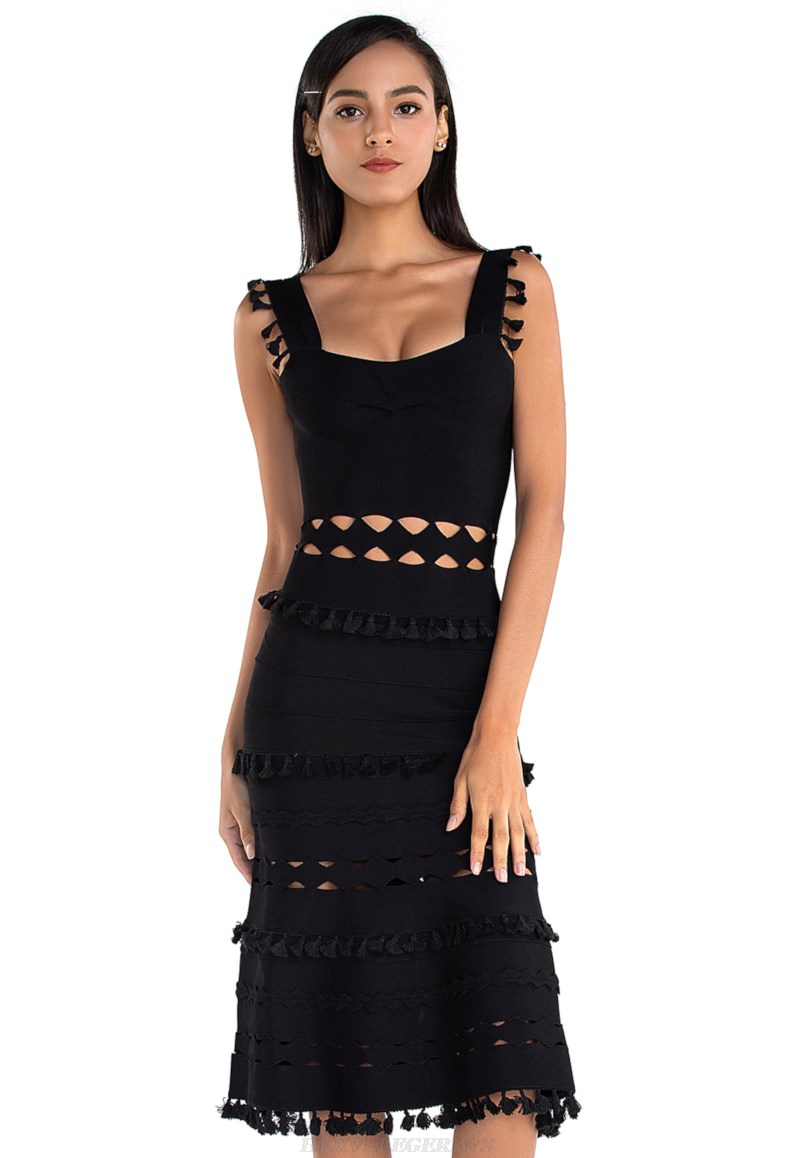 Herve Leger Black Laser Cut A Line Bandage Dress