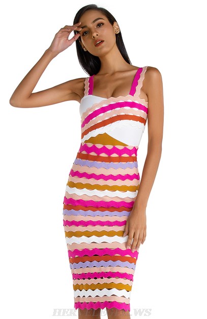 Herve Leger Pink Laser Cut Bandage Dress