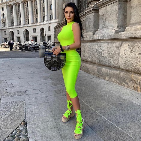 Herve Leger Neon Green Bandage Dress