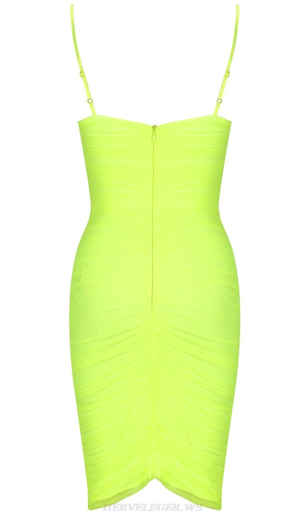 Herve Leger Neon Ruched Mesh Dress
