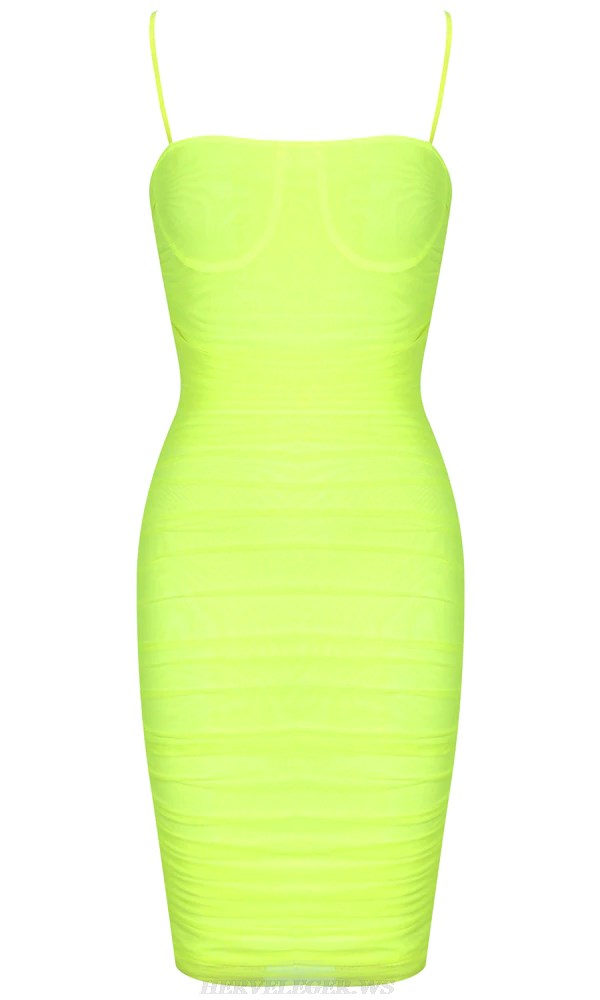 Herve Leger Neon Ruched Mesh Dress