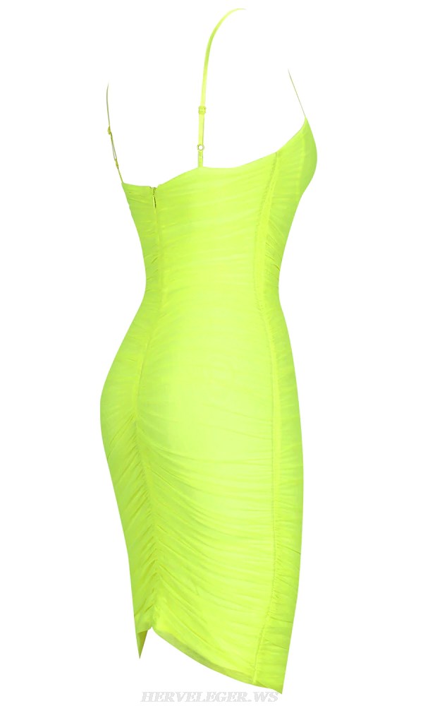 Herve Leger Neon Ruched Mesh Dress