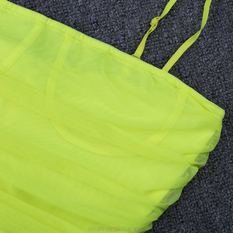 Herve Leger Neon Ruched Mesh Dress