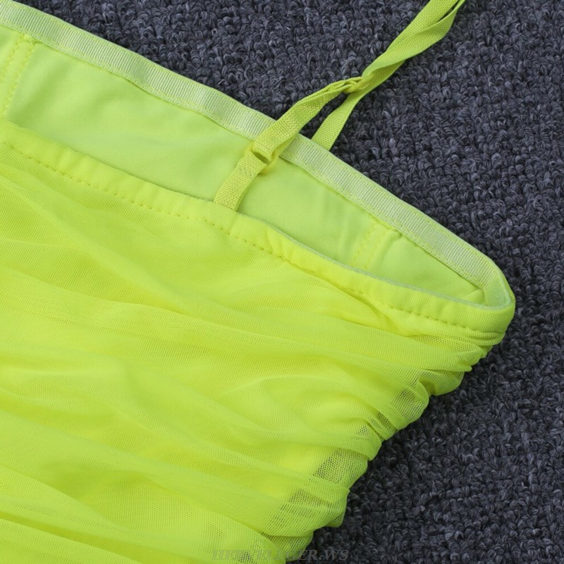 Herve Leger Neon Ruched Mesh Dress
