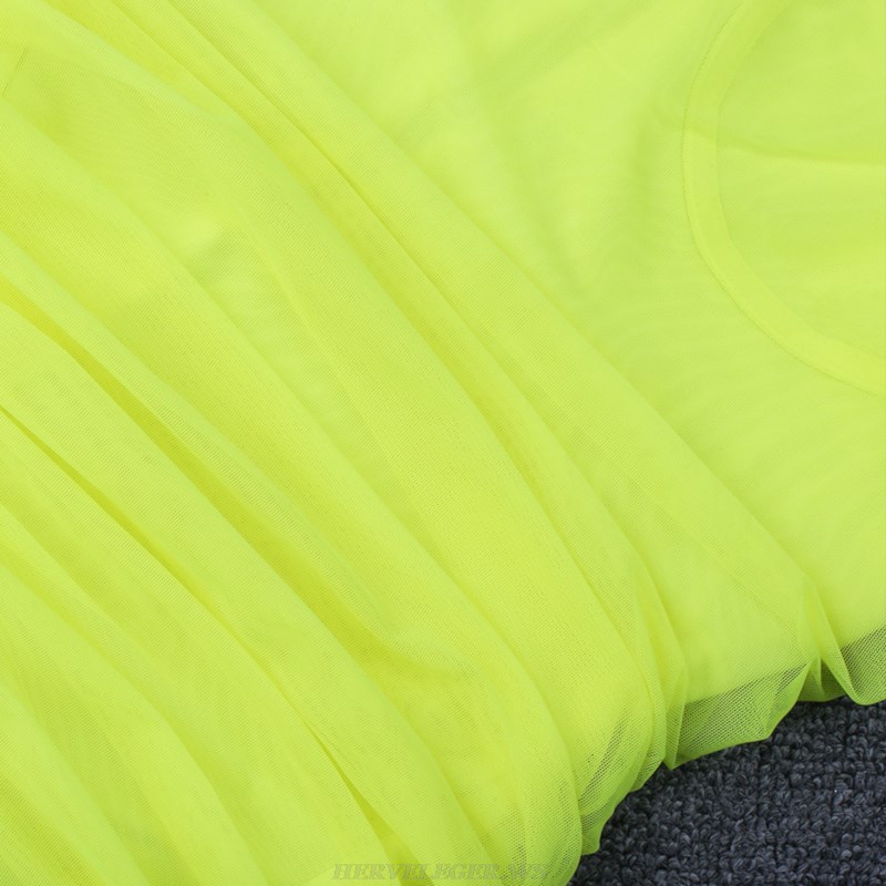 Herve Leger Neon Ruched Mesh Dress