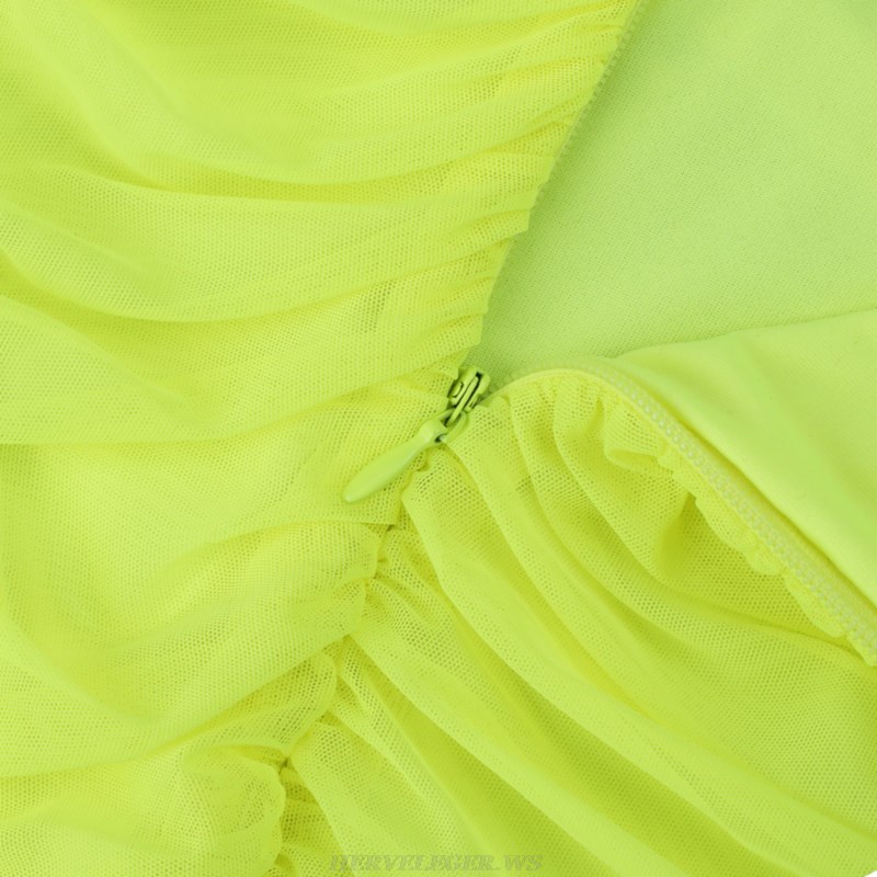 Herve Leger Neon Ruched Mesh Dress