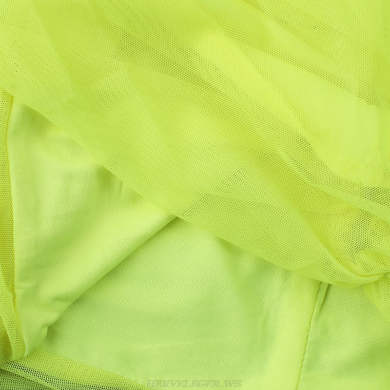 Herve Leger Neon Ruched Mesh Dress