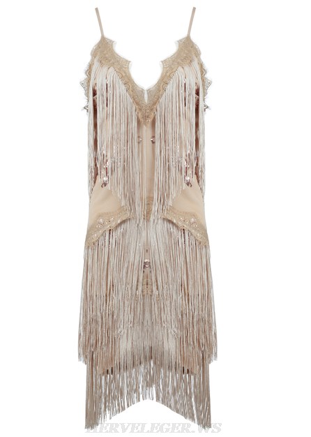 Herve Leger Nude Sequin Tassel Dress