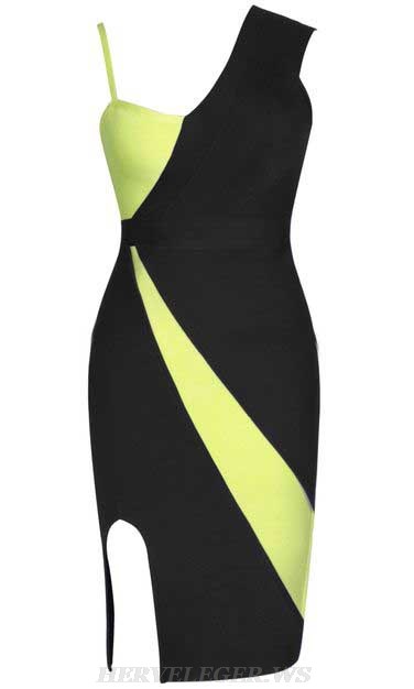 Herve Leger Neon Black Asymmetric Dress
