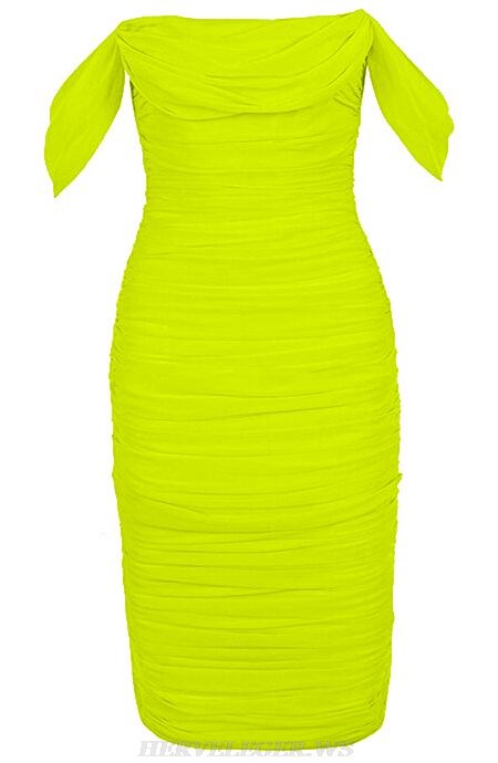 Herve Leger Neon Bardot Ruched Dress Herve Leger Neon Bardot Ruched Dress