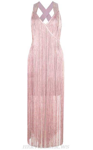 Herve Leger Pink Cross Back Tassel Dress