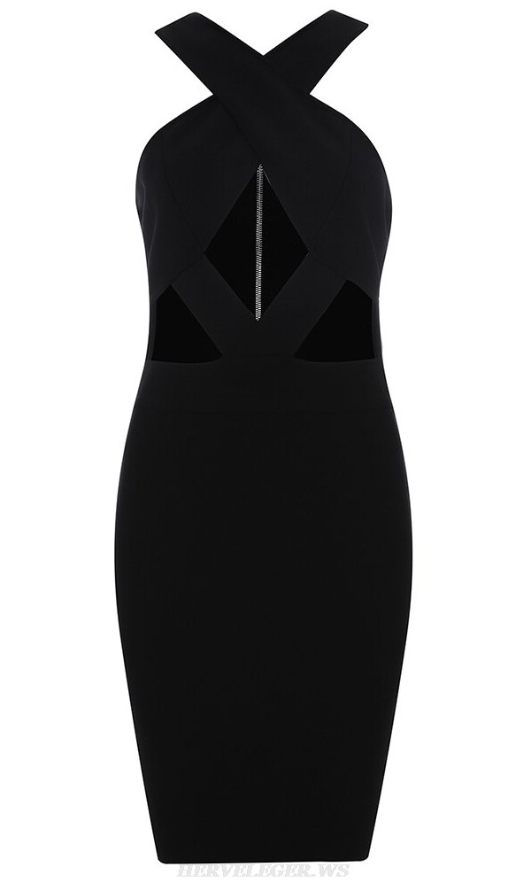 Herve Leger Black Halter Cross Over Dress