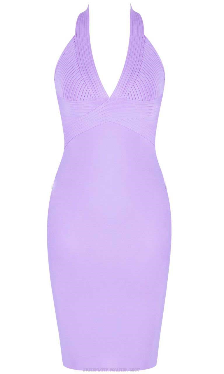 Herve Leger Lavender Halter Ribbed Dress
