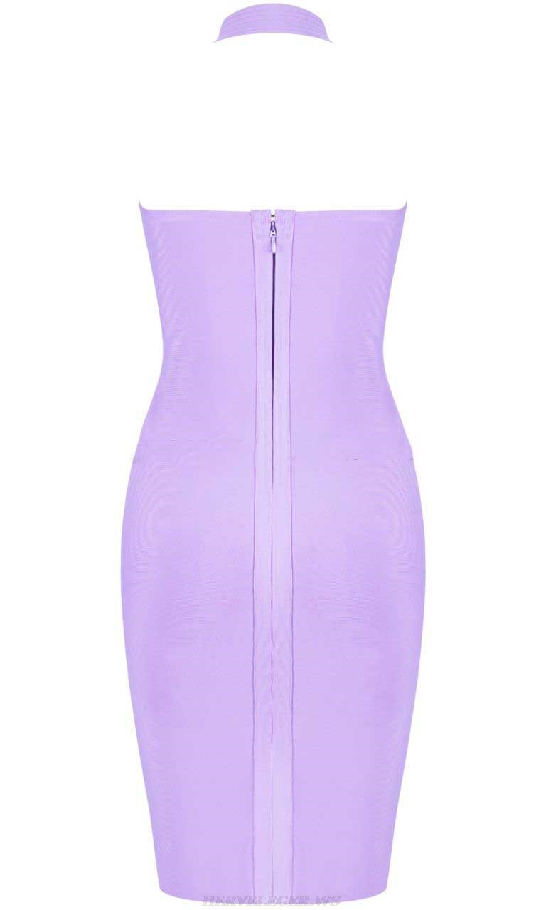 Herve Leger Lavender Halter Ribbed Dress