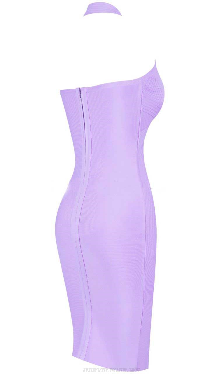 Herve Leger Lavender Halter Ribbed Dress