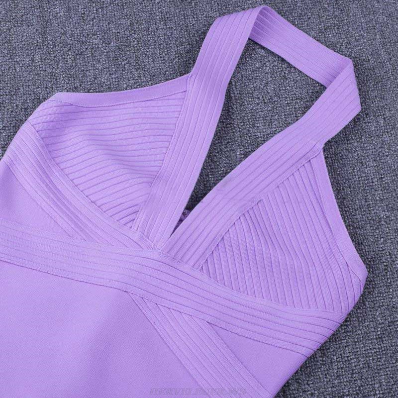 Herve Leger Lavender Halter Ribbed Dress