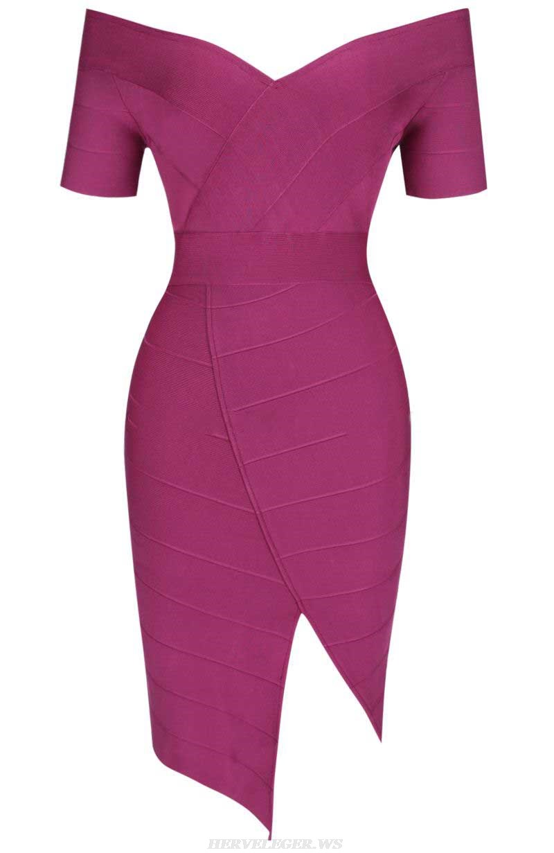 Herve Leger Magenta Short Sleeve Bardot Dress Herve Leger Magenta Short Sleeve Bardot Dress