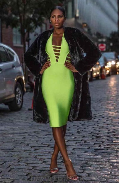 Herve Leger V Neck Neon Strappy Stars Dress Herve Leger V Neck Neon Strappy Stars Dress