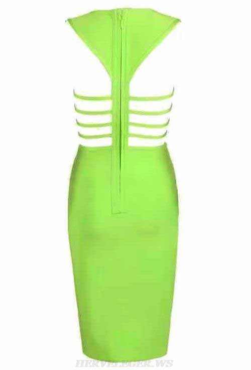 Herve Leger V Neck Neon Strappy Stars Dress