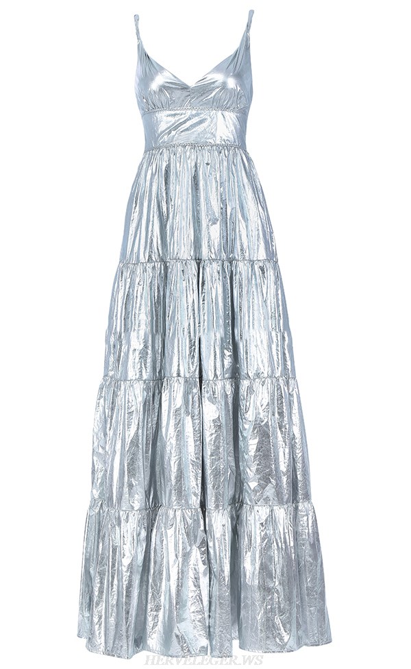 Herve Leger Silver A Line Stars Gown