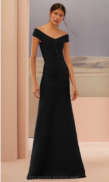 Herve Leger Black Bardot Mermaid Gown