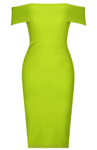 Herve Leger Green Strapless Bardot Dress