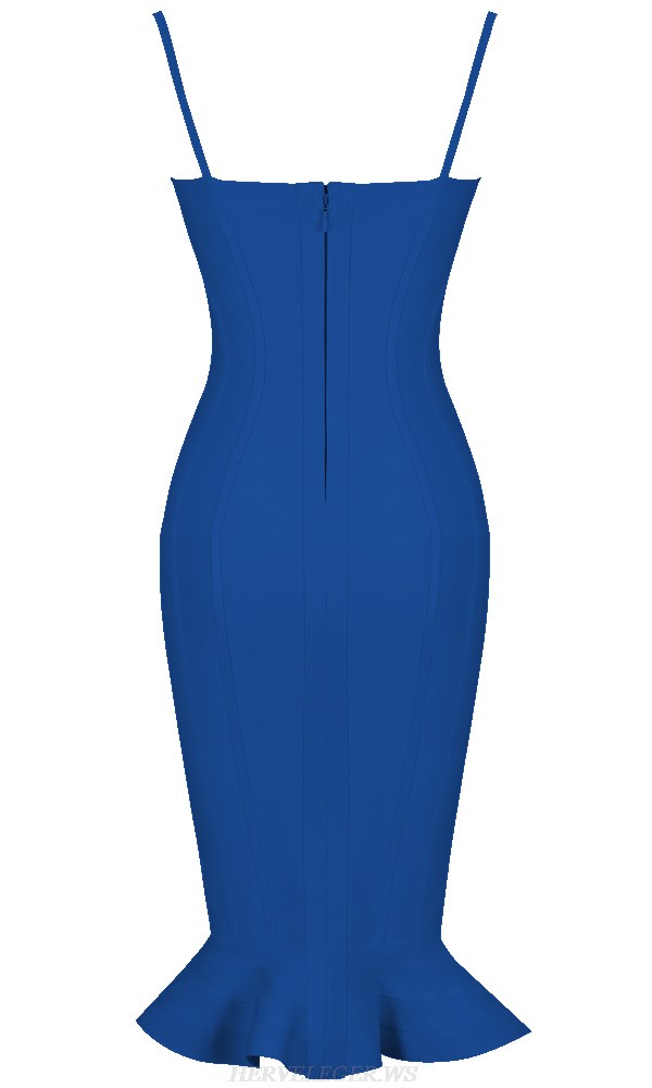 Herve Leger Blue Bustier Fluted Dress