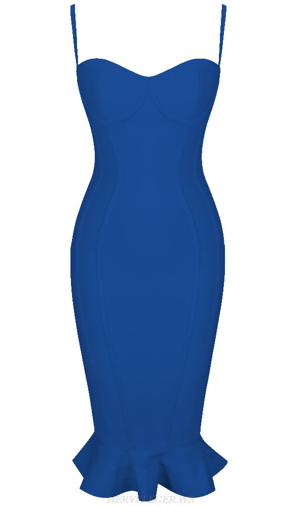 Herve Leger Blue Bustier Fluted Dress