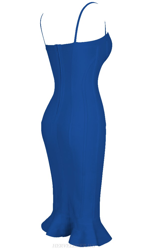 Herve Leger Blue Bustier Fluted Dress