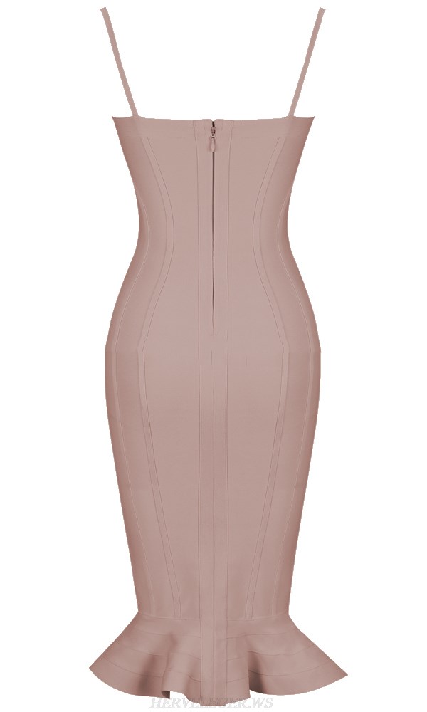 Herve Leger Nude Bustier Fluted Dress