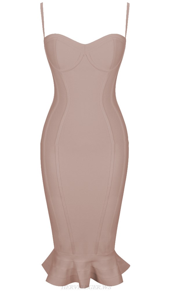 Herve Leger Nude Bustier Fluted Dress