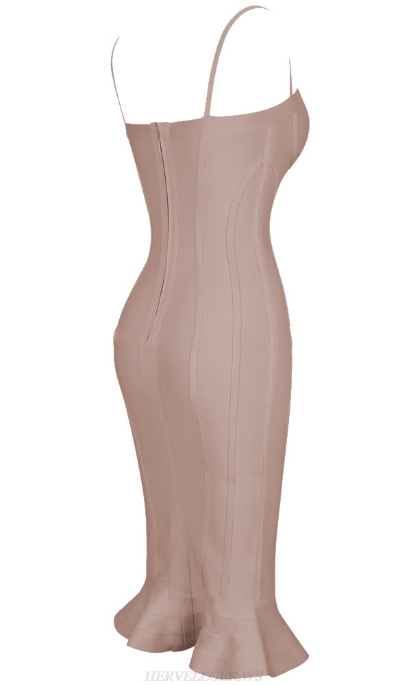 Herve Leger Nude Bustier Fluted Dress