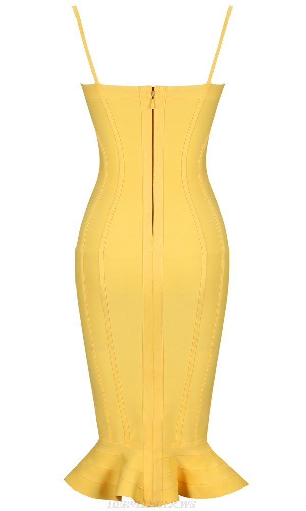 Herve Leger Yellow Bustier Fluted Dress