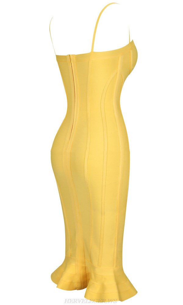 Herve Leger Yellow Bustier Fluted Dress