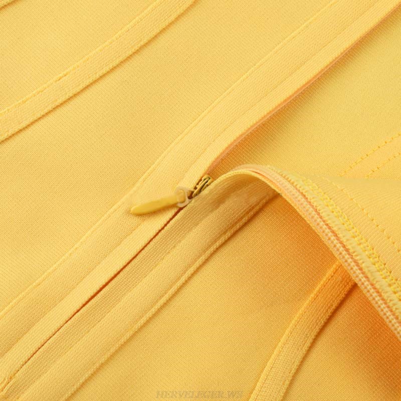 Herve Leger Yellow Bustier Fluted Dress